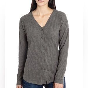 Isaac Mizrahi Women's Gray Waffle Knit Casual Button Up Lightweight Sweater Sz M